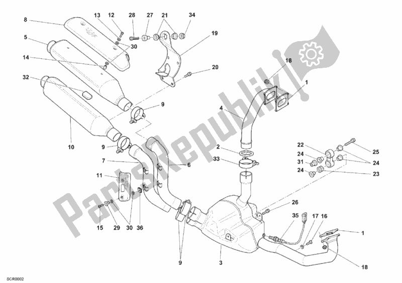 Tutte le parti per il Impianto Di Scarico del Ducati Monster S4 RS USA 1000 2006
